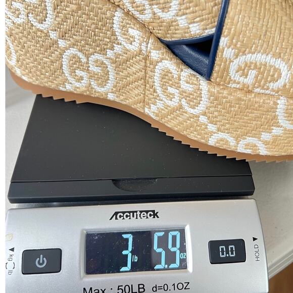 New Gucci Authentic Raffia Nappa GG Monogram Platform 703791 Sz 39 Rubber Soles - Picture 12 of 15